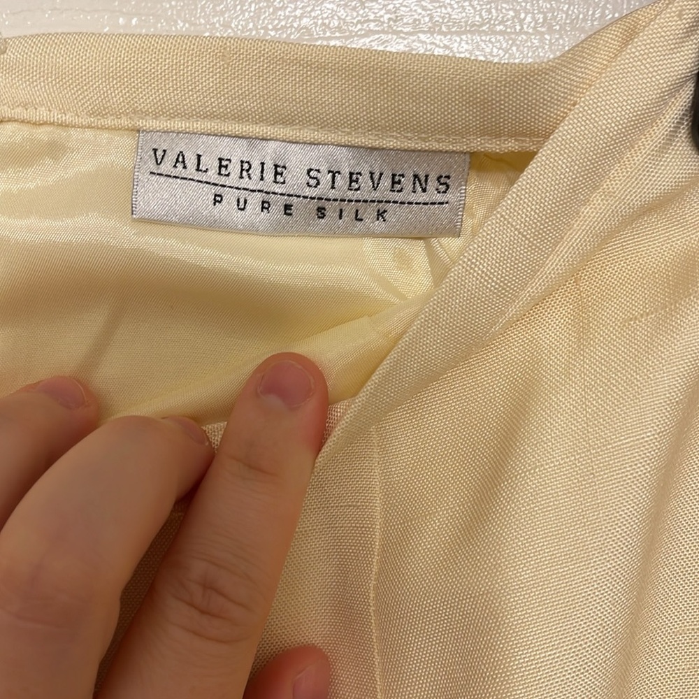 Vintage Silk Skirt Blazer Suit Set Valerie Stevens Pale Yellow - Picture 4 of 15